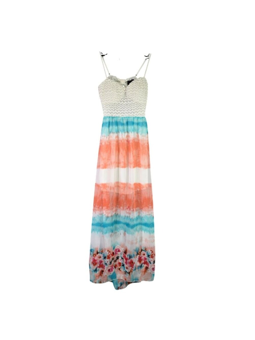 Womens Trixxi Boho Sleeveless Maxi Dress Lace Bodice Multicolor Ombre Floral M